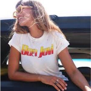 Chaser White Bon Jovi Tee with Red and Yellow Logo